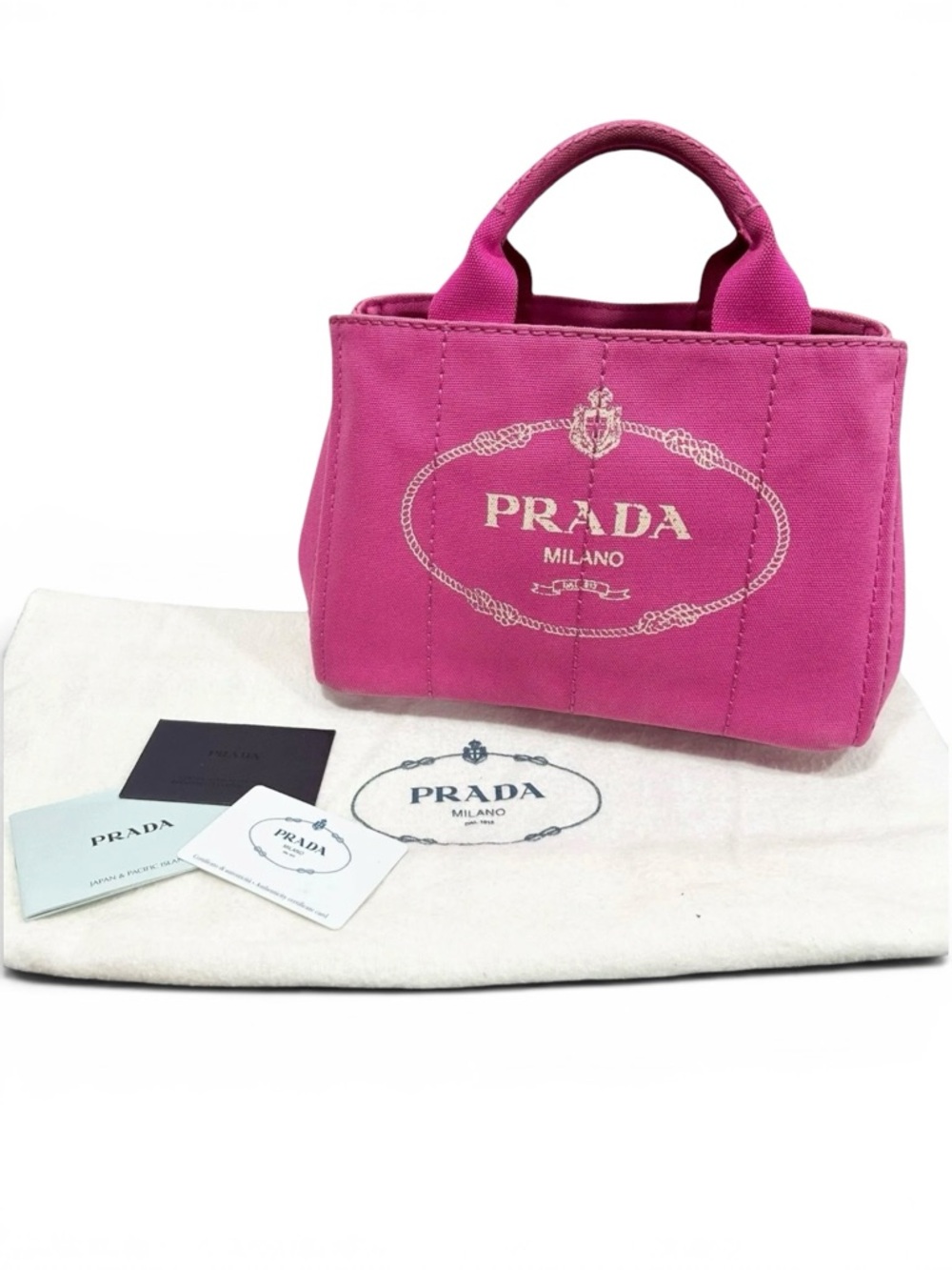 Prada Bright Pink Canapa PM Tote with Dust Bag & Authenticity Card